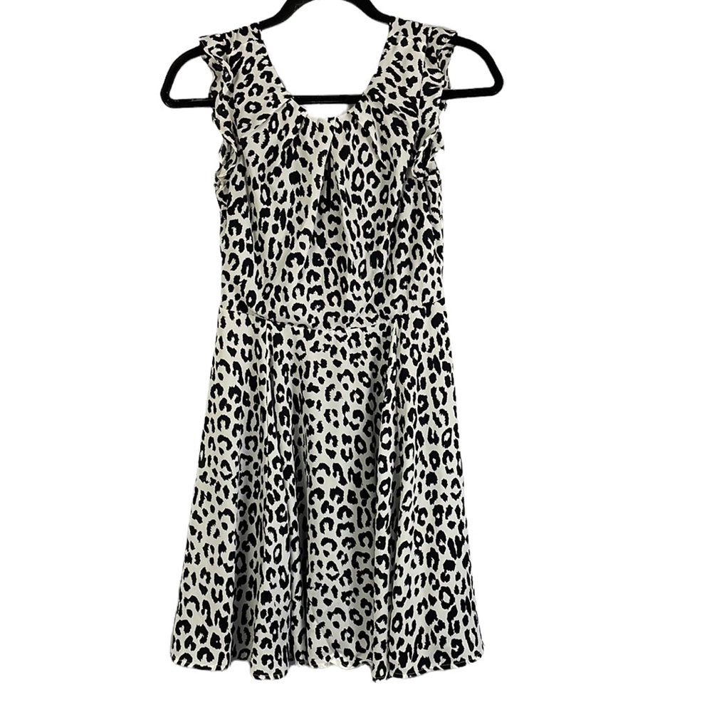 Express Sleeveless Dress White & Black Animal Print with Back Lace Detai…